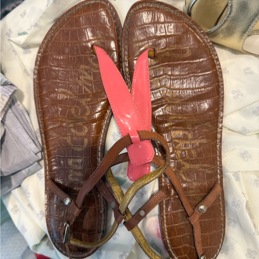 Sam Edelman Brown and Pink Sandals with Secure Heel Strap